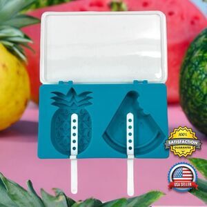 Pineapple & Watermelon Shape Ice Pop Tray Popsicle Mold & Reusable Pop Sticks